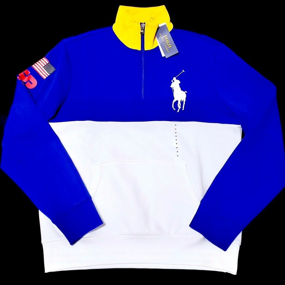 NEW Polo Ralph Lauren Color-Block Medium Double Knit Fleece Pullover Sweater